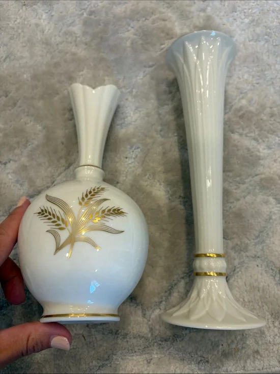 Vintage Lenox White Porcelain Gold Wheat Accent Vases - bud vase Home Decor