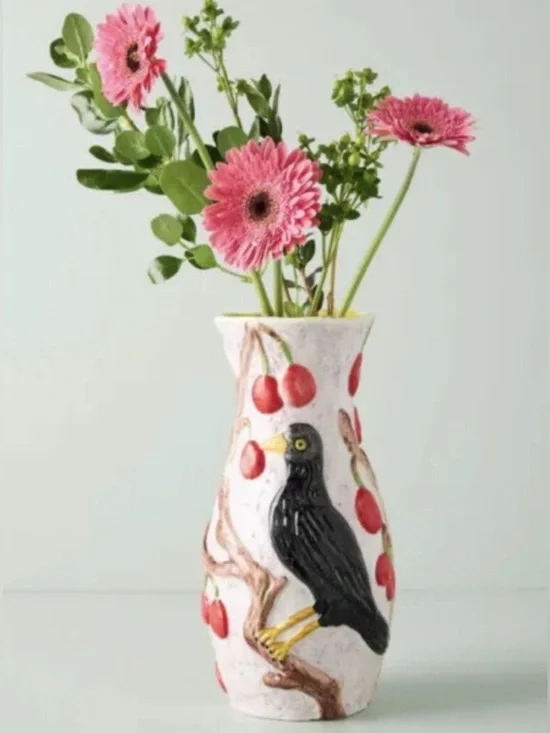 Anthropologie Nathalie Lete Nature Nurture Large Vase🔥Blackbird and cherries
