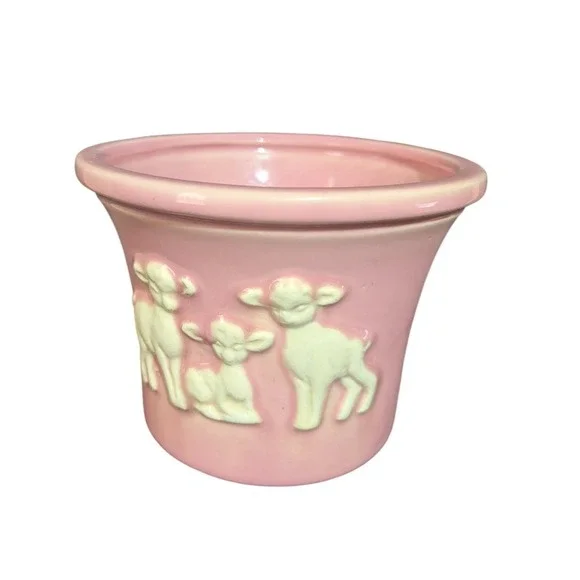 Vintage‎ Haeger Pink Lamb Planter Ceramic Baby Nursery Sheep Pot USA 202