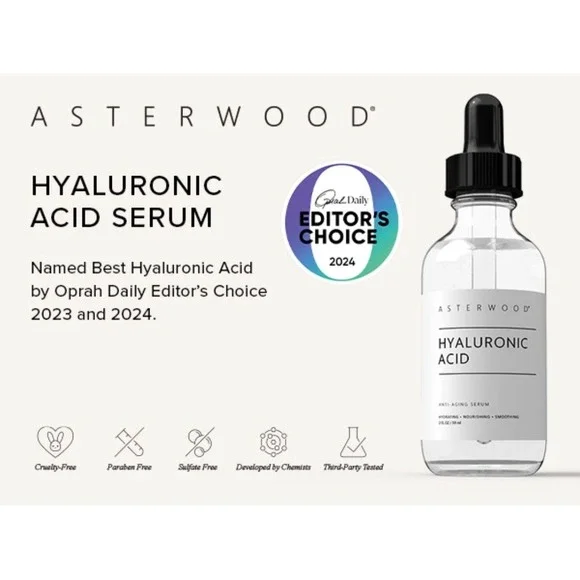 Asterwood Hyaluronic Acid Anti-Aging Serum 1oz Hydrating Smoothing Treatment