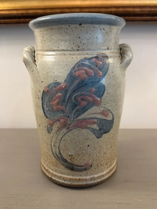 Natural Salt Glazed Pottery Crock Vase Flowers Hand Thrown Studio Pottery Signed