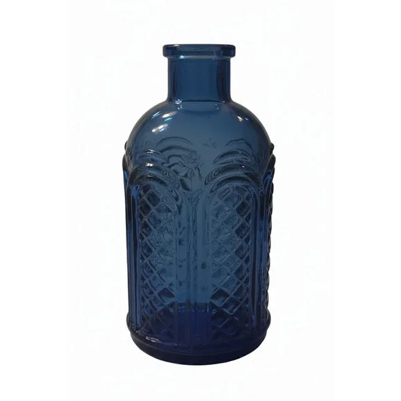 Cobalt Blue Glass Vase Embossed Decorative‎ Accent Table Decor