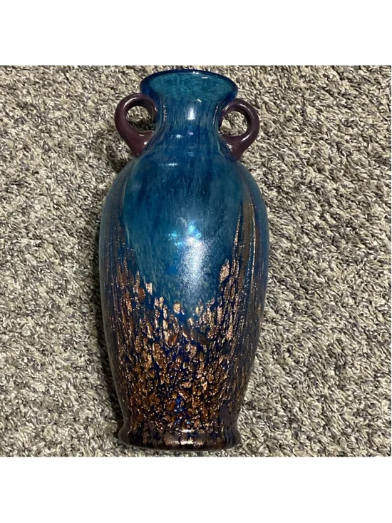 Dale Tiffany Favrile Art Glass Milano Amphora Blue 10
