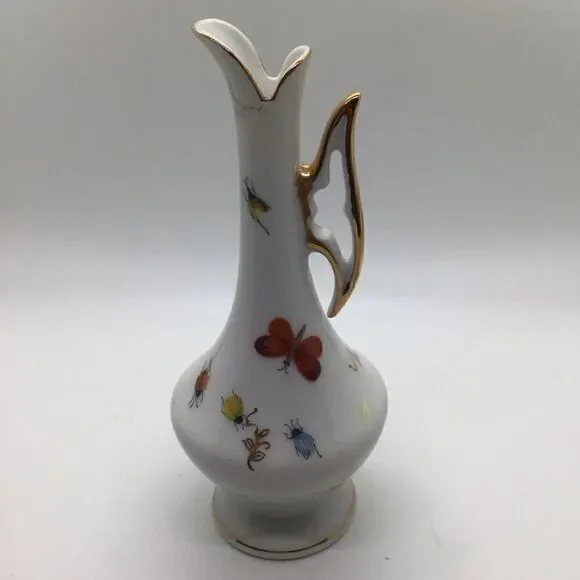 Vintage Lenwile Ardalt Handpainted butterfly and bug ewer vase.