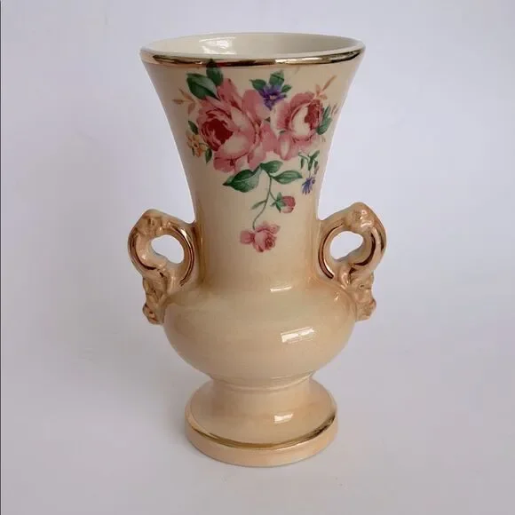 Vintage 1940s Spaulding China Co Wild Rose 6” Vase Gold Decoration