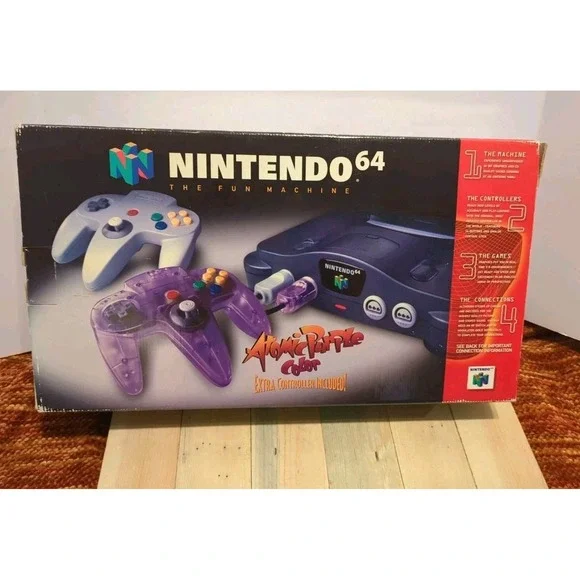 Nintendo 64 Console Atomic Purple Controller Bundle in Box NUS 001, Works