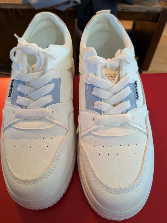 Women’s White Athletic Sneakers with Light Blue Accent