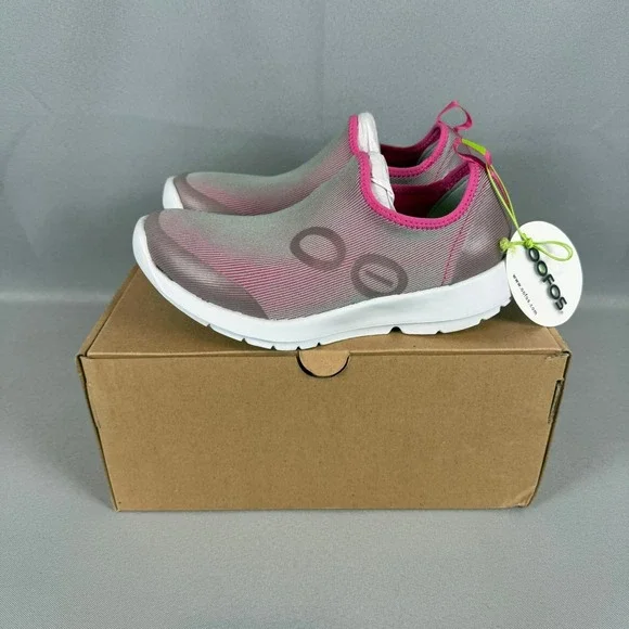 Oofos OOmg Sport Recovery Sneakers Womens 5 Fuchsia White Slip-On Light New NIB
