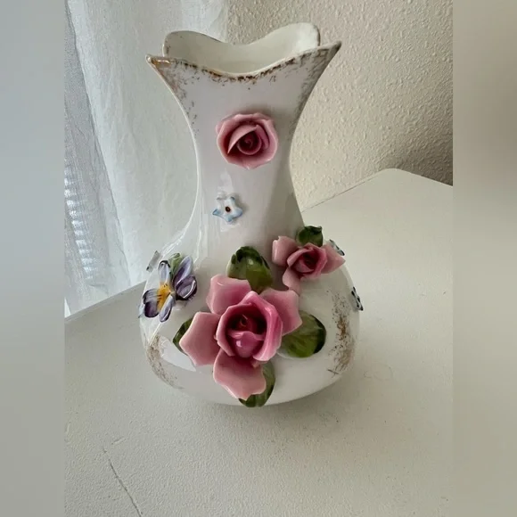 Lefton Vintage Raised Roses~ FLOWERS PINK~ Small Bud Vase