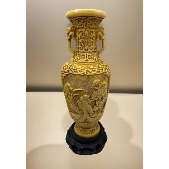 Antique Signed Chinese Carved Soapstone Vase Detailed Engraving Natural Stone11