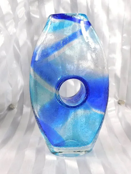 Blue Bullicante Art Glass Vase with Center Hole # 27117