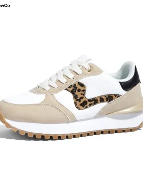 Women's Platform Walking Sneakers Breathable Mesh Faux Leather Slip-Resistant