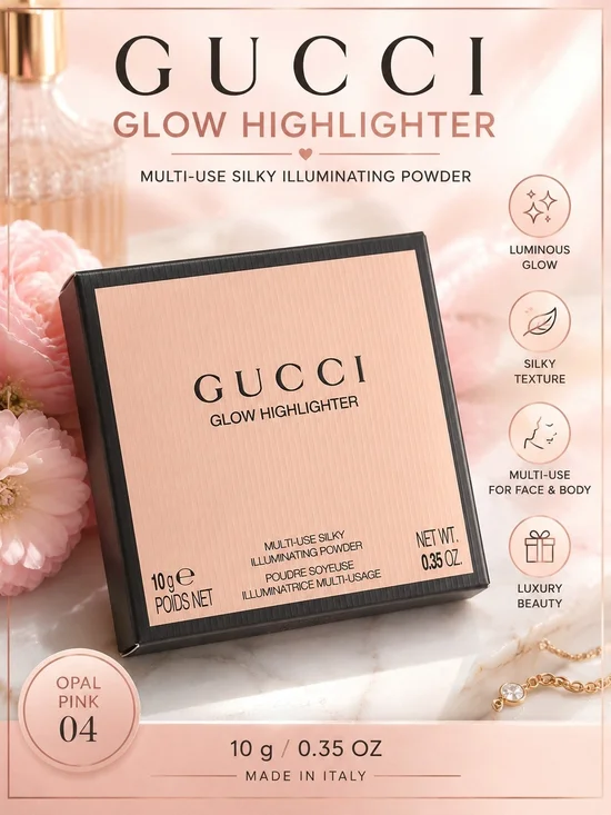 Gucci Highlighter Opal Pink Illuminating Powder NIB + Beauty Cosmetic Bag GWP