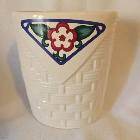 Pfaltzgraff Arbor Vine Woven Basket Utensil Crock Vase Farmhouse Cottage 7