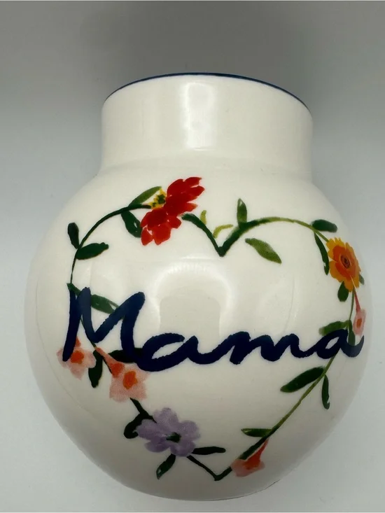Anthropologie Mama Floral Heart Stoneware Bud Vase Mother’s Day