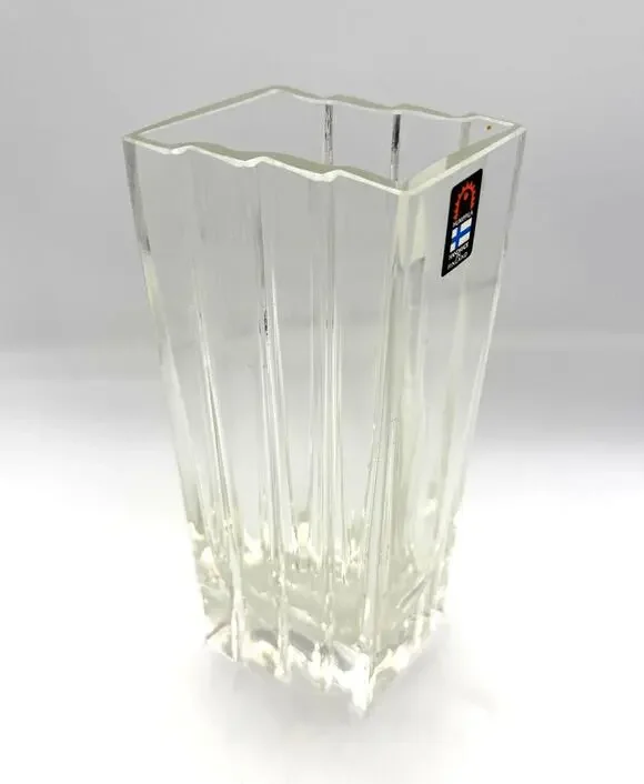 Vintage MCM Mid Century Humppila Art Deco Glass Vase Handmade in Finland 9