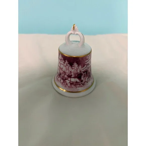 Vintage Porcelain Bell with Horse Drawn Mail Sleigh by AK Kaiser West Germany
