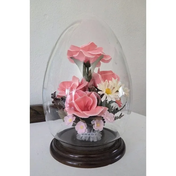 Victorian Boho Style Floral Bouquet Display in a Glass‎ Dome Globe Indoor Garden