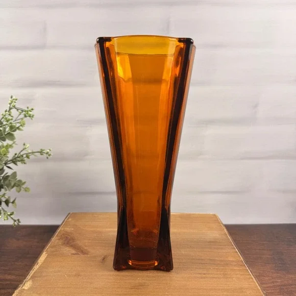 Anchor Hocking Rocket Vase Amber Glass Mid Century Modern 9