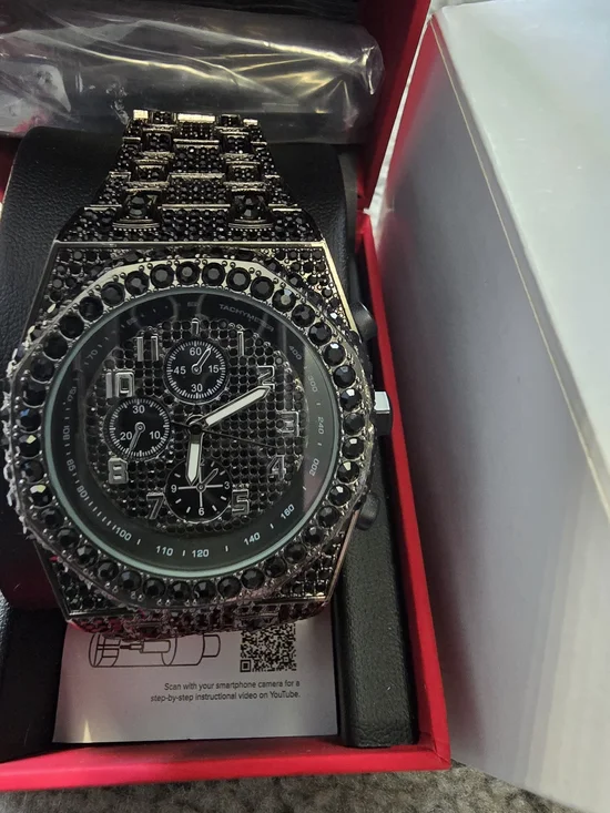Black Men’s Crystal-Accented Chronograph Watch