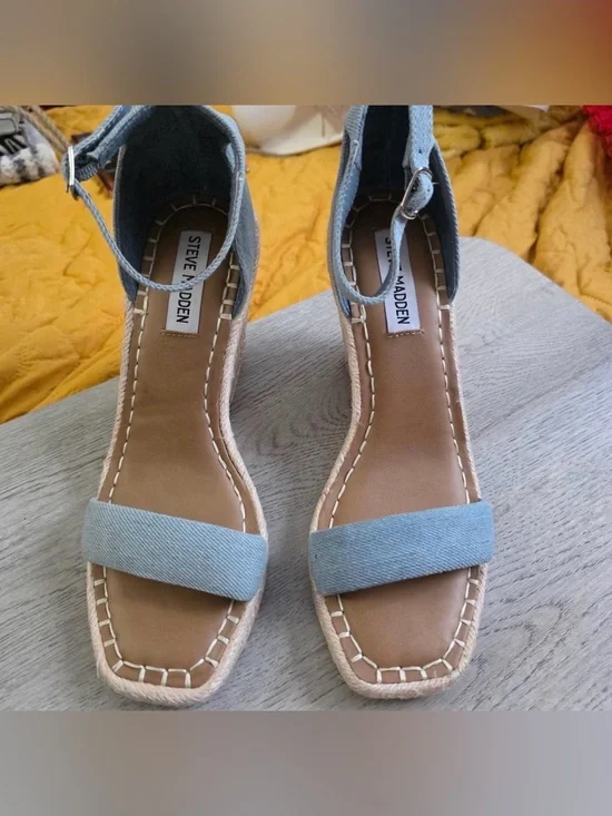 Steve Madden Light Blue Denim Espadrille Wedge Sandals