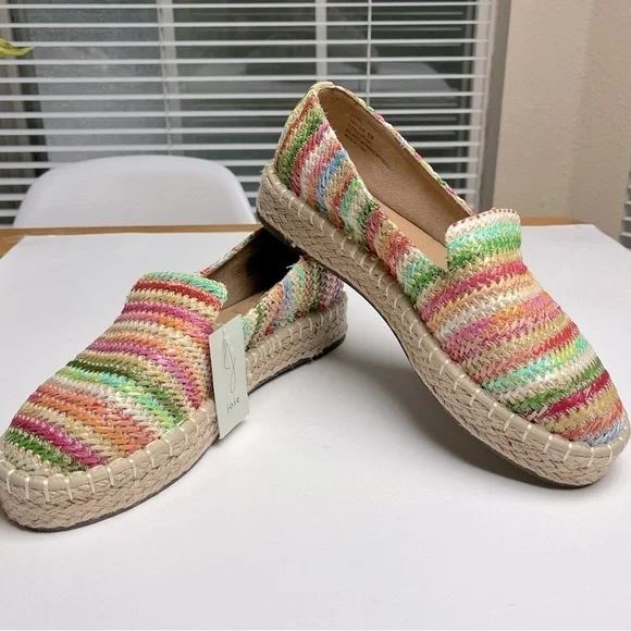 NWT Joie Cara multicored raffia espadrilles slip on flats, women's size 9