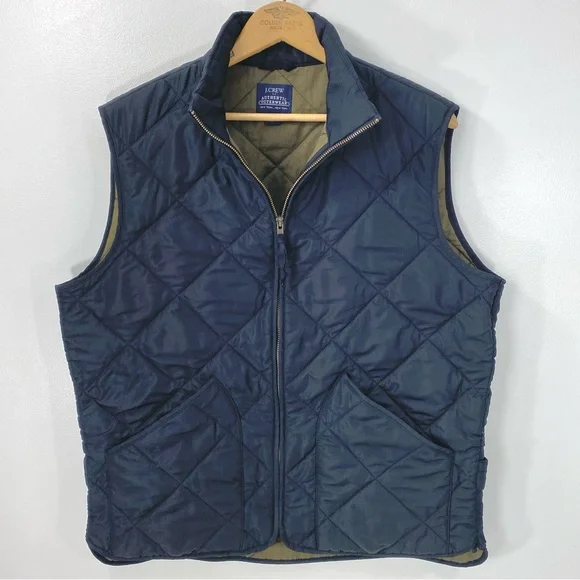J. Crew Authentic Outerwear New York NY Black Olive Green Quilted Zip Up Vest M