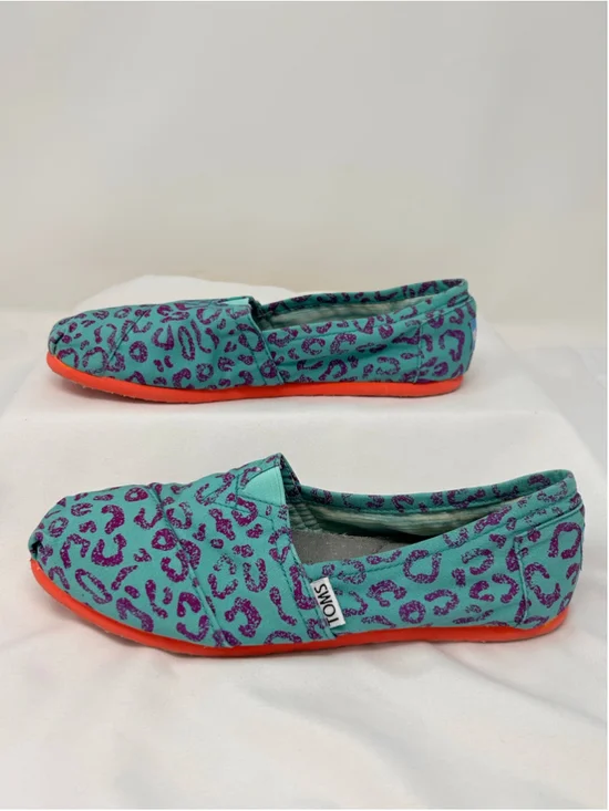 TOMS Teal Purple Leopard Print Alpargata Slip-On Flats Size 7