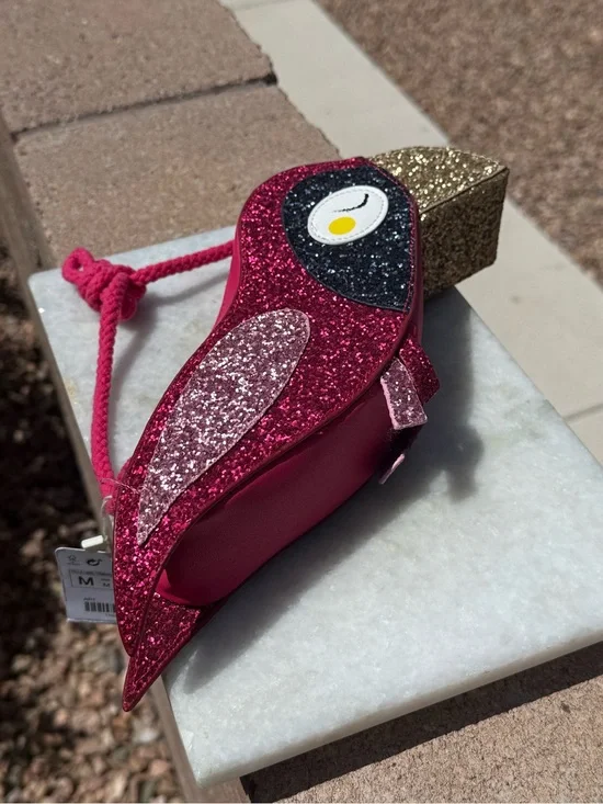 NWT Zara Girls Glitter Toucan Bird Bag Purse Pink Gold Tropical