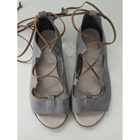 Womens J-Jill Lace-up Gladiator Grey Shoes Sandals Peep Toe size 6.5 Leather