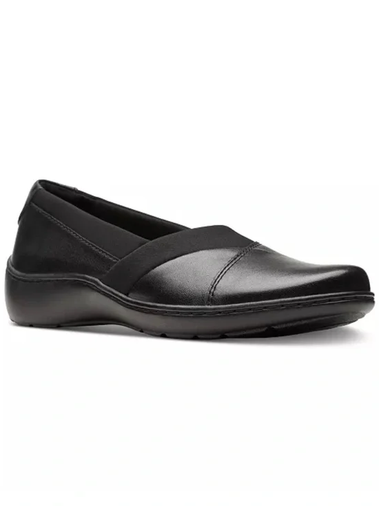 Clarks Black Cora Charm Slip-On Leather Comfort Flats