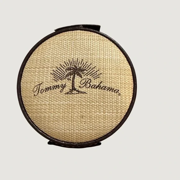 Tommy Bahama Watch Travel Case OS Round Jewelry Box Straw Faux Leather Brown