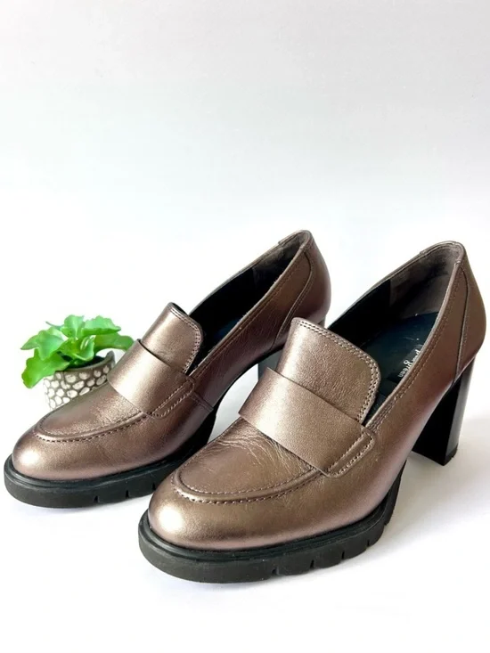 Paul Green Nina Loafer Pump Size 9.5 Grunge Metallic Bronze Leather Platform