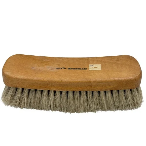 Vtg 100% Horsehair Shoe Boot Shine Soft Brush Wood Handle Leather Buffing 8