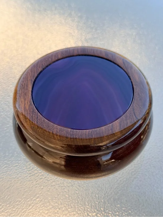 Woodstones Brazilian Purple Agate and Wood Jewelry Box Trinket Box Handcrafted