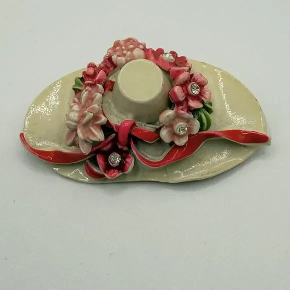 Vintage BSK Hat Brooch My Fair Lady Rhinestone‎ Enamel Floral
