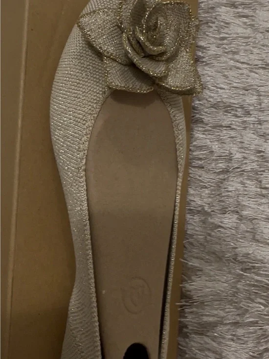 Rothy's Gold Glitter Ballet Flat with Floral Accent