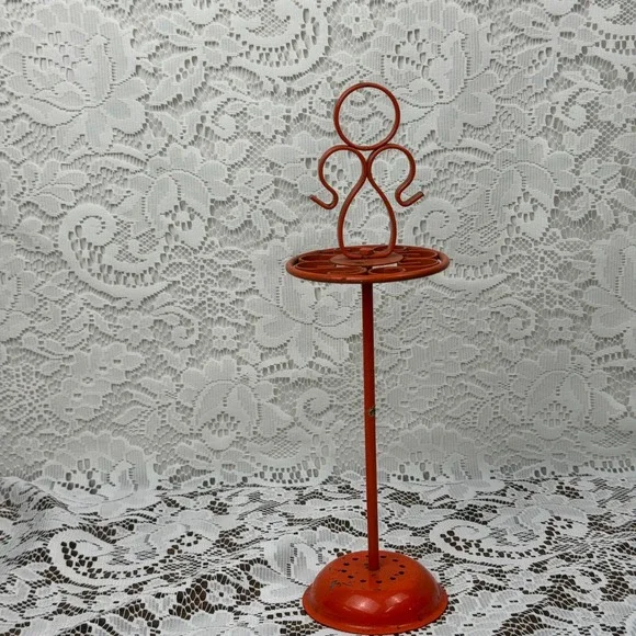 Vintage Orange Metal Scrollwork Earring Stand Jewelry Display Organizer 11