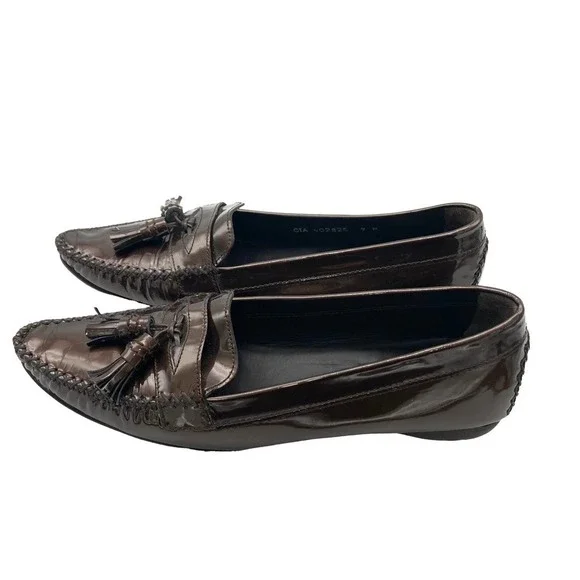 Stuart weitzman patent tassel loafers Bronze Metallic