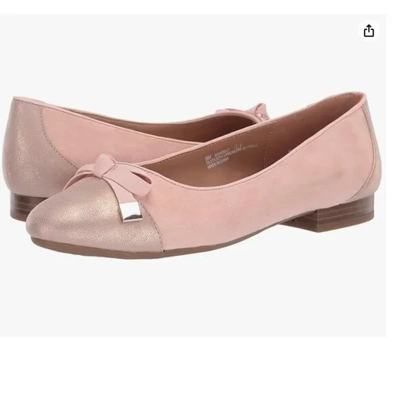 Aerosoles A2 Women's SIze 8 Handout‎ Ballet Flat Light Pink Combo Bow Suede Slip