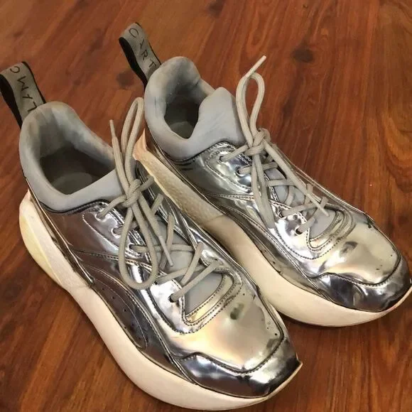 Stella McCartney silver Text sole sneakers, size 7