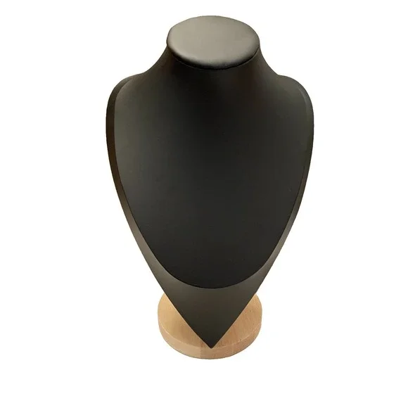 PU Leather Jewelry Bust Necklace Display Black Wooden Stand Jewelry Photography