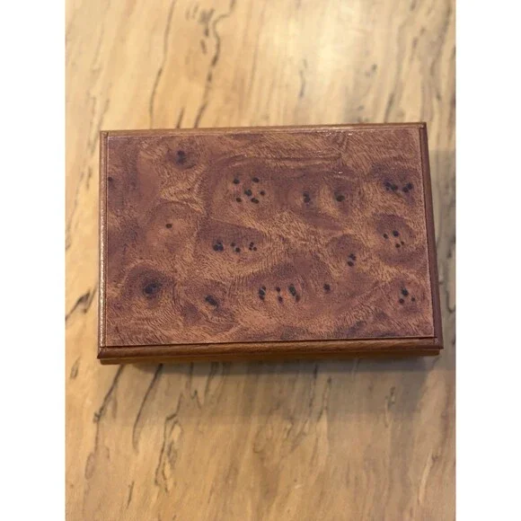 Vintage Powell Burl Wooden Jewelry Chest Box Velvet Interior, Brand New