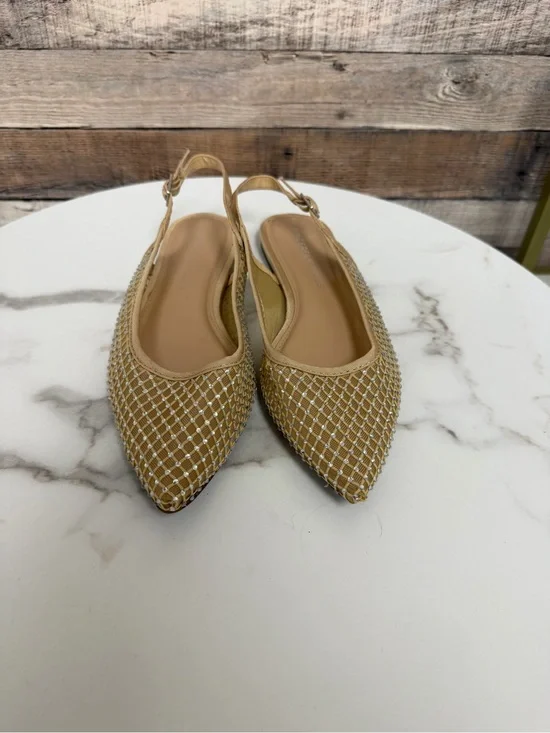 Sincerly Jules Tan Rhinestone Slingback Flats with Mesh 7.5