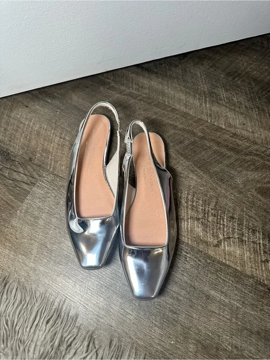 Chinese Laundry Harmony Silver Metallic Pointed Toe Slingback Flats 7.5