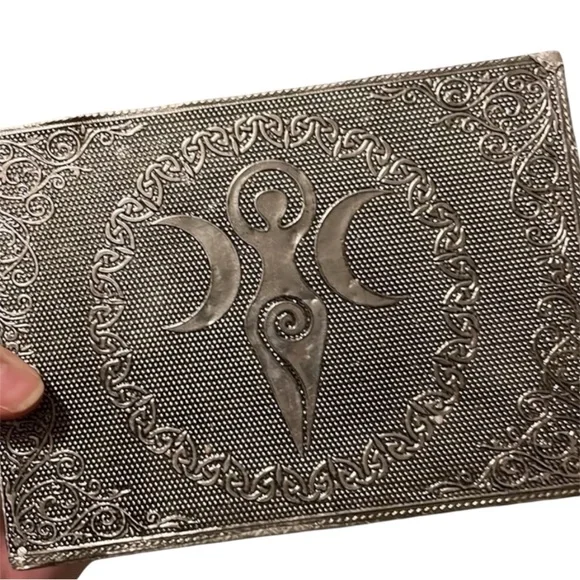 5/$25 Moon Goddess Silver Embossed Metal Jewelry Box