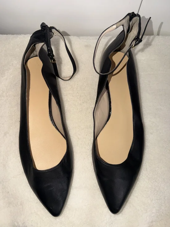 Cole Haan Black Pointed-Ankle Strap Flats