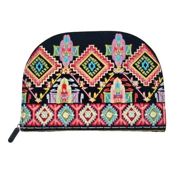 Johnny Was Embroidered‎ Velvet Jewelry Organizer Travel Aztec Case Clutch Boho