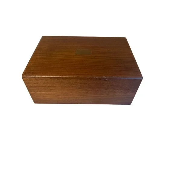 Vintage‎ Wooden Jewelry Box With Brass Plate Accent