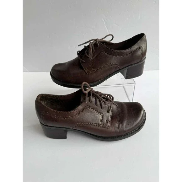 Johnston & Murphy Brown Leather Lace Up Oxford Shoes Women Size 6.5 Block Heel